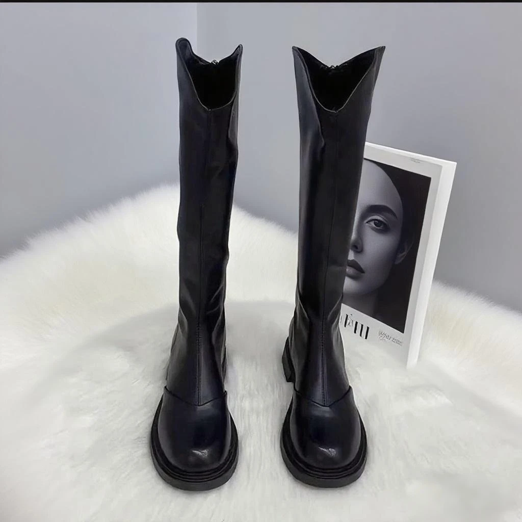 爆款V口长靴显瘦软皮不过膝长筒靴高筒靴小个子骑士靴弹力瘦瘦靴
