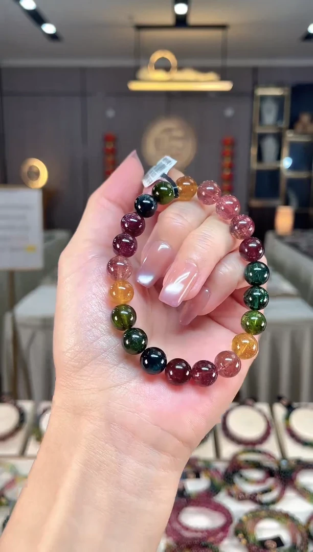 未镶嵌收藏级老矿碧玺色标单圈手串9mm+碧玺hon多样性发一条