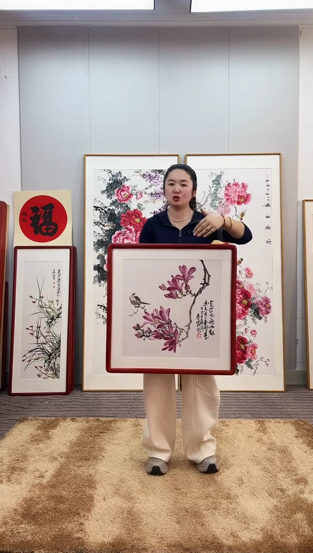 国画手绘玉兰62*62尺寸