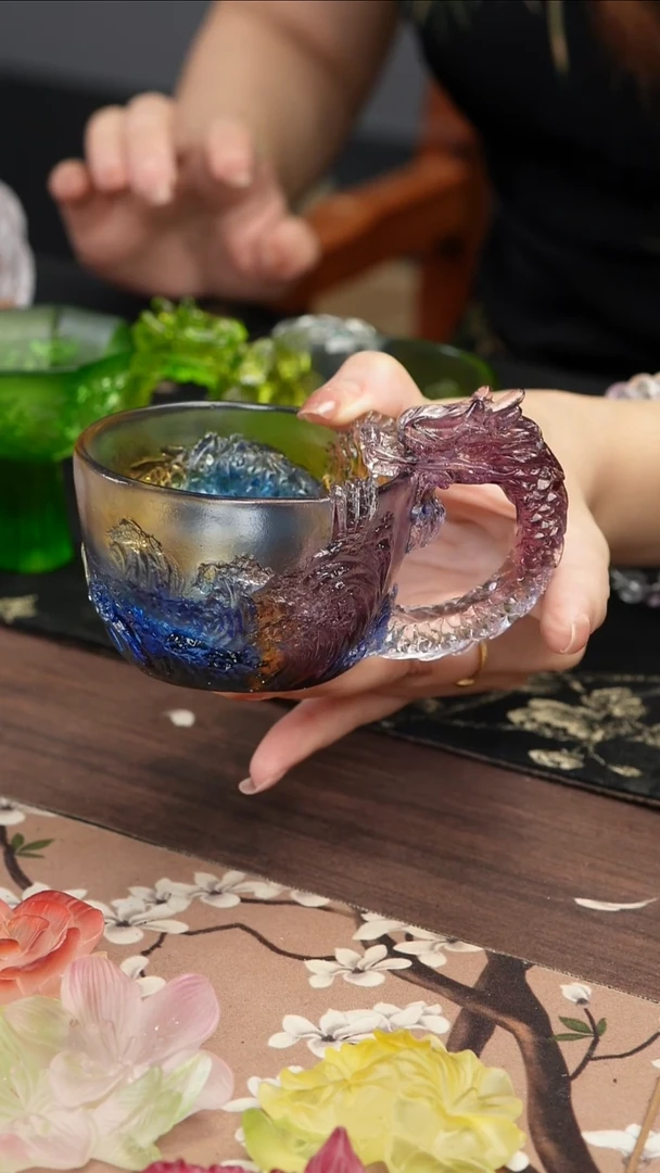 琉璃手工艺品紫色龙杯