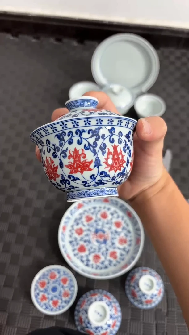 其他土**玊景德镇陶瓷茶具青花釉里红盖碗