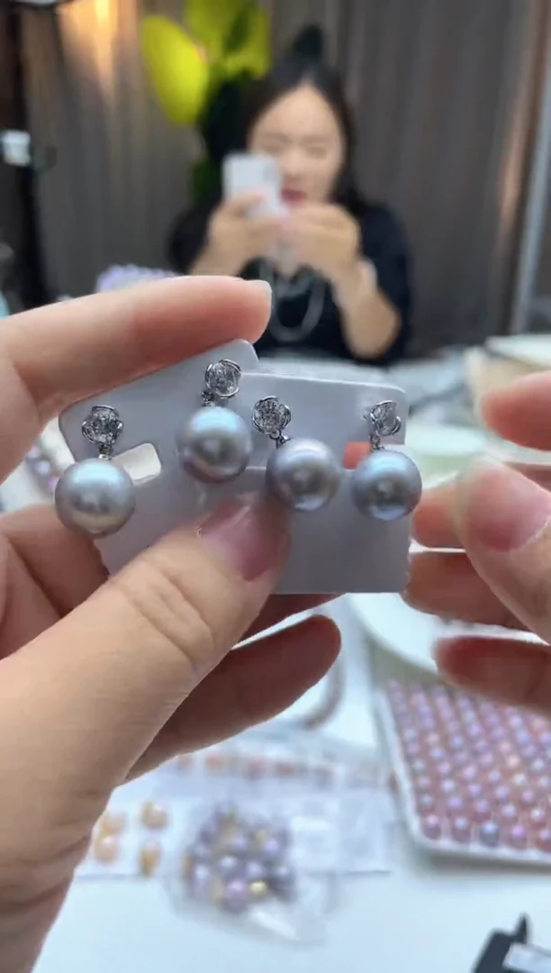 未镶嵌耳饰淡水珍珠12mm+灰色系耳饰（多样性发一）