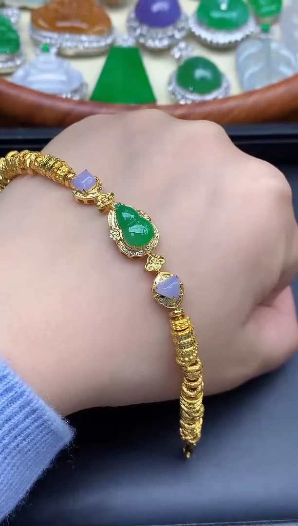 18K金镶嵌手链翡翠613-中国好珍宝