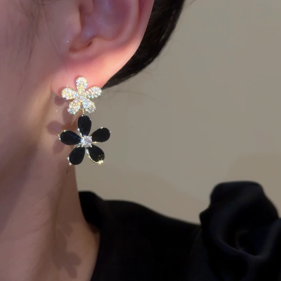 铜合金合成锆石耳饰 【花景】轻奢简约个性时尚撞色流苏耳钉女气质
