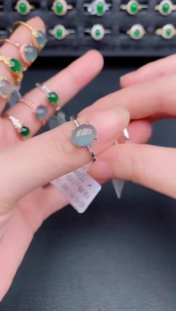 银S925镶嵌戒指翡翠天然a货翡翠9