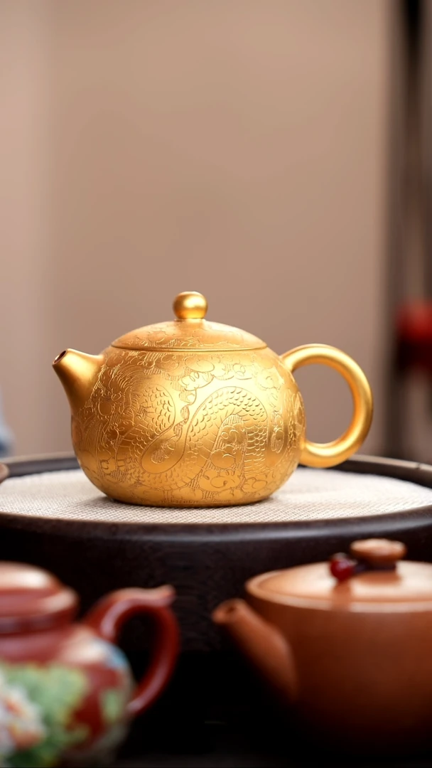 茶壶紫砂金色朱泥龙凤西施