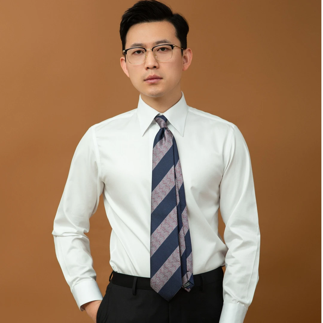 【白色】新款男士大尖领衬衫衬衣休闲轻奢商务修身