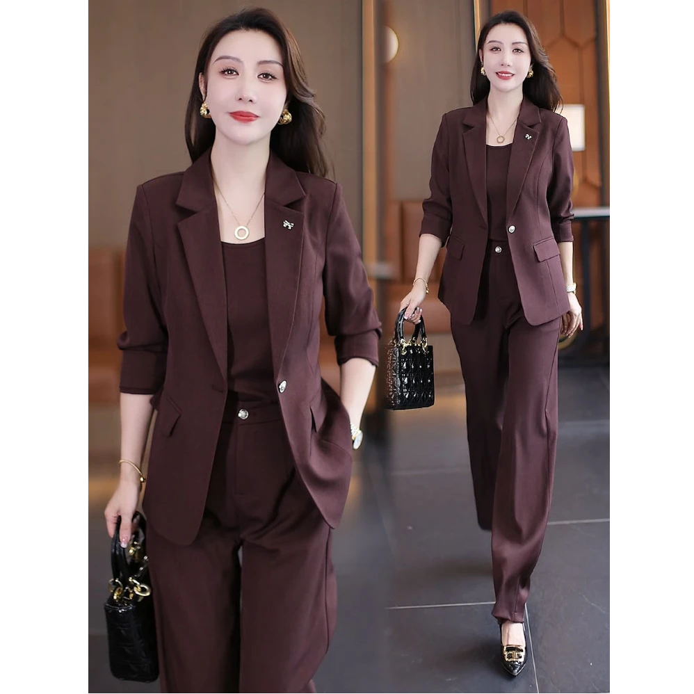 时尚西装套装女2025秋季新款时髦洋气西服外套吊带阔腿裤三件套潮