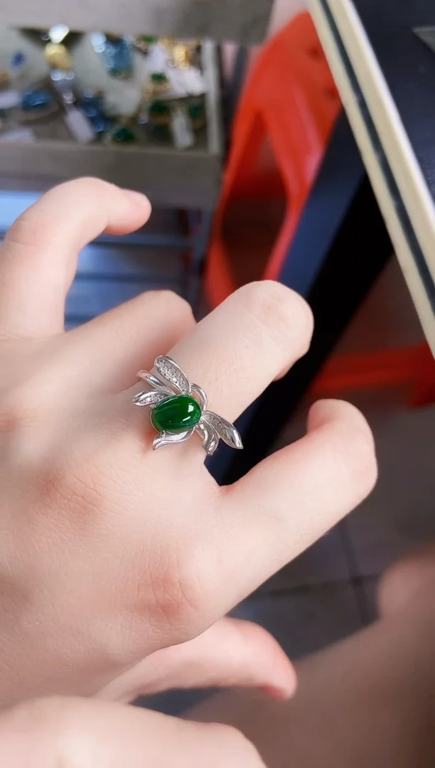 翡翠戒指银S925镶嵌21389
