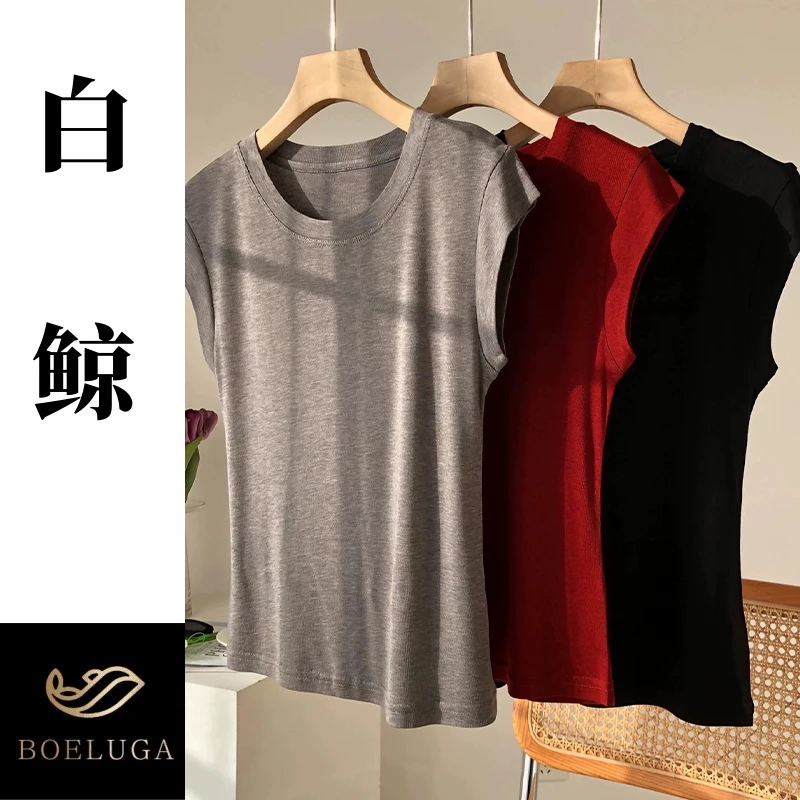 【白鲸】夏季丝羊毛圆领短袖套头时尚百搭宽松休闲2621