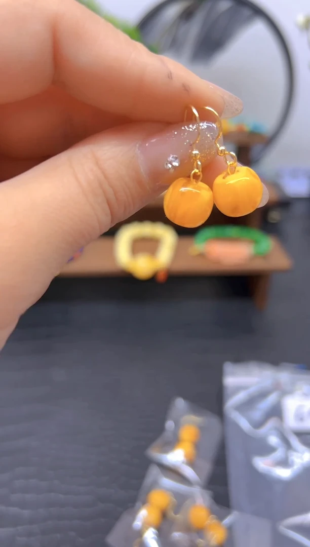 【闪购商品】蜜蜡耳饰18K金镶嵌Diy耳饰E01