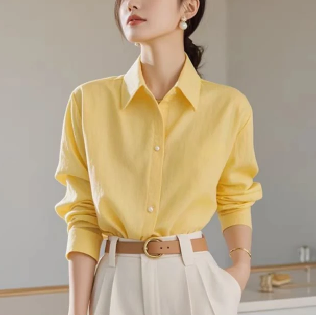 CS1207高级感纯色简约通勤衬衫上衣气质干练长袖时尚小众设计感