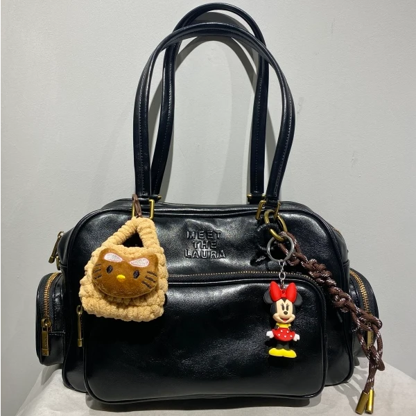 【RAIN·CUN】 小香风气质条纹斜跨托特包 SD-5096-1-黑色