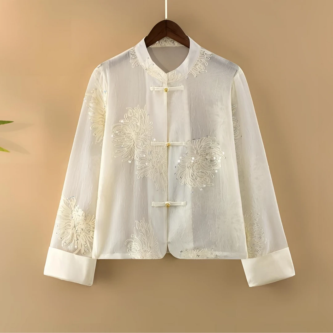 [花开半夏】新中式国风时尚气质立领刺绣亮片上衣G250010