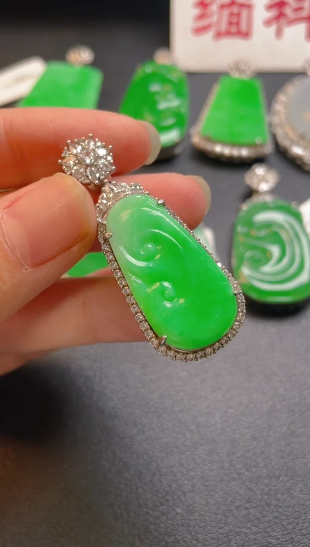 吊坠(不含链)银S925镶嵌翡翠吊坠