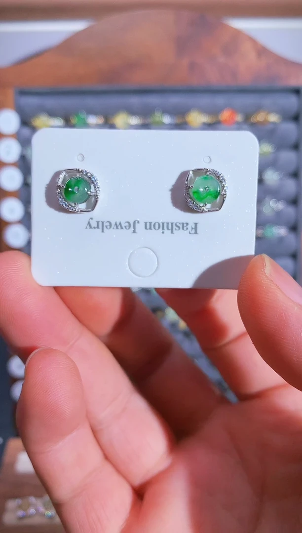 银S925镶嵌戒指翡翠S925银镶翡翠平安扣女饰品