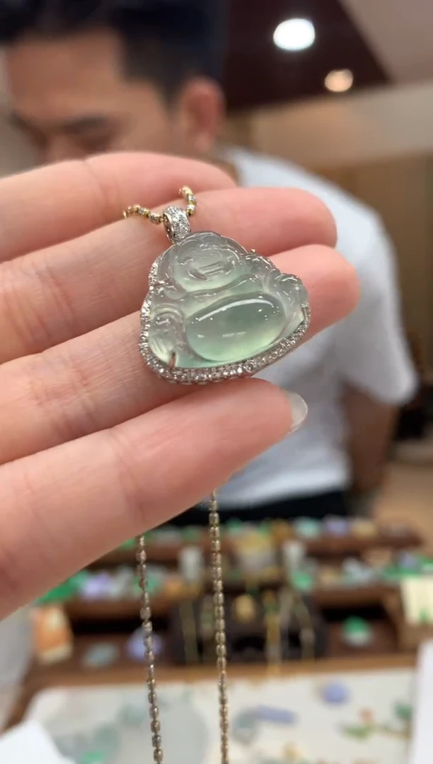 翡翠18K金镶嵌吊坠(不含链)佛公