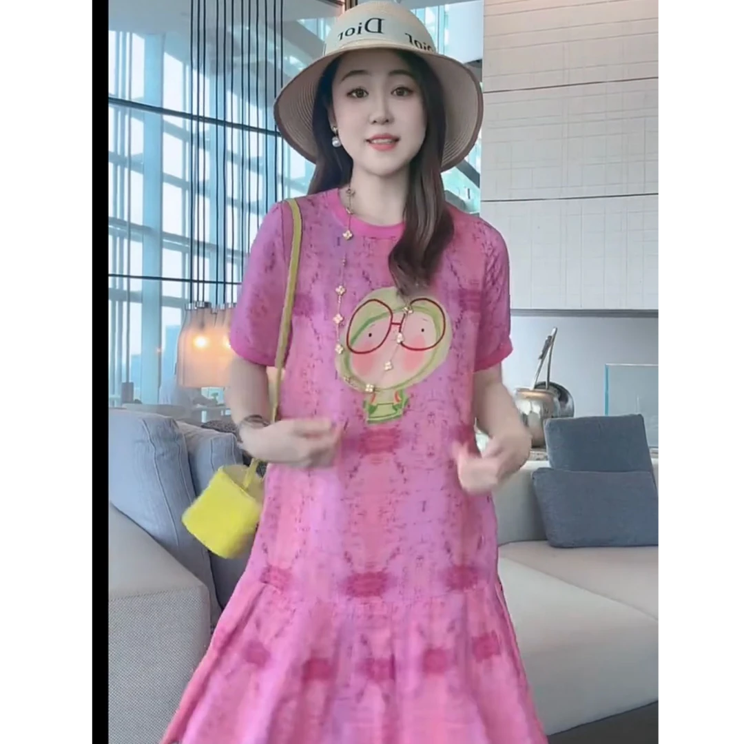 【丝芙玉禄】(S165)100真丝可爱卡通减龄时尚夏季桑蚕丝女装连衣裙