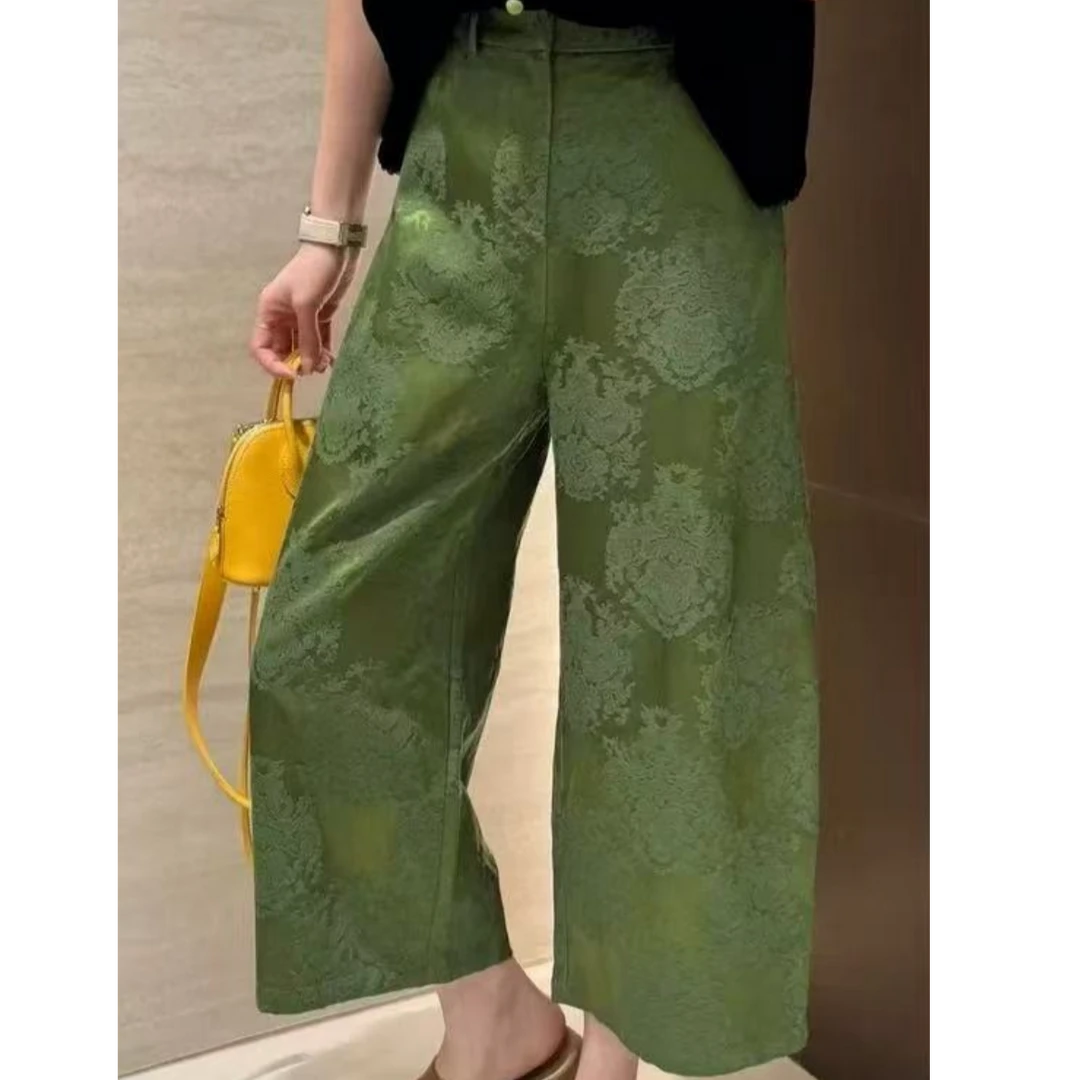 55207  女新中式直筒复古提花九分裤宽松阔腿裤休闲裤中国风