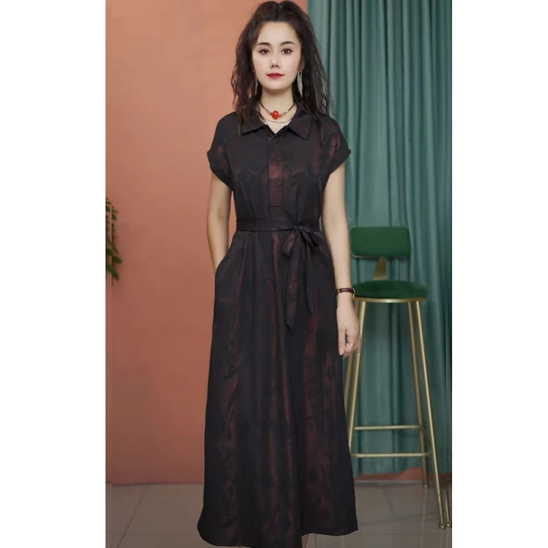 夏季新款翻领短袖裙子显瘦遮肉洋气大码女装连衣裙