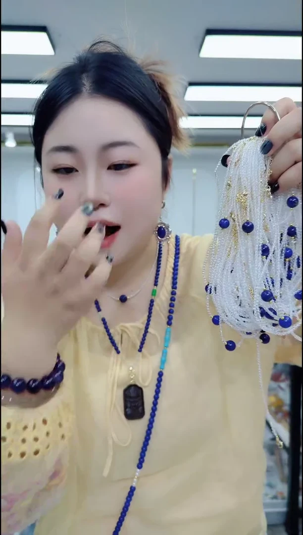 青金石合金颈饰1302蓝色单珠白项链