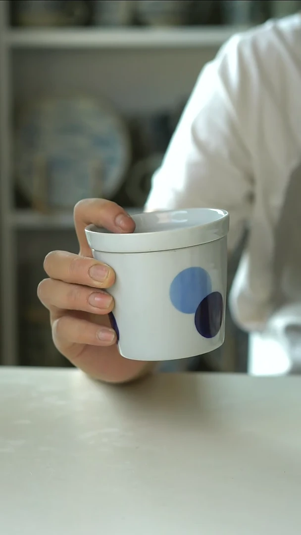 陶瓷微瑕日式画釉波点猪口杯碟200@4-2@