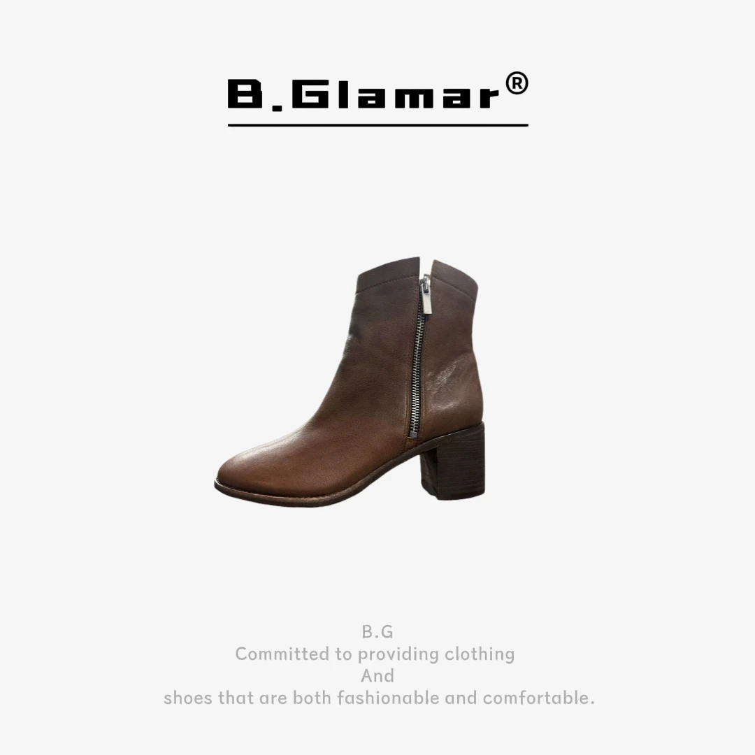 B.Glamar | 春秋圆头高跟休闲短靴（6cm）HYYY250033