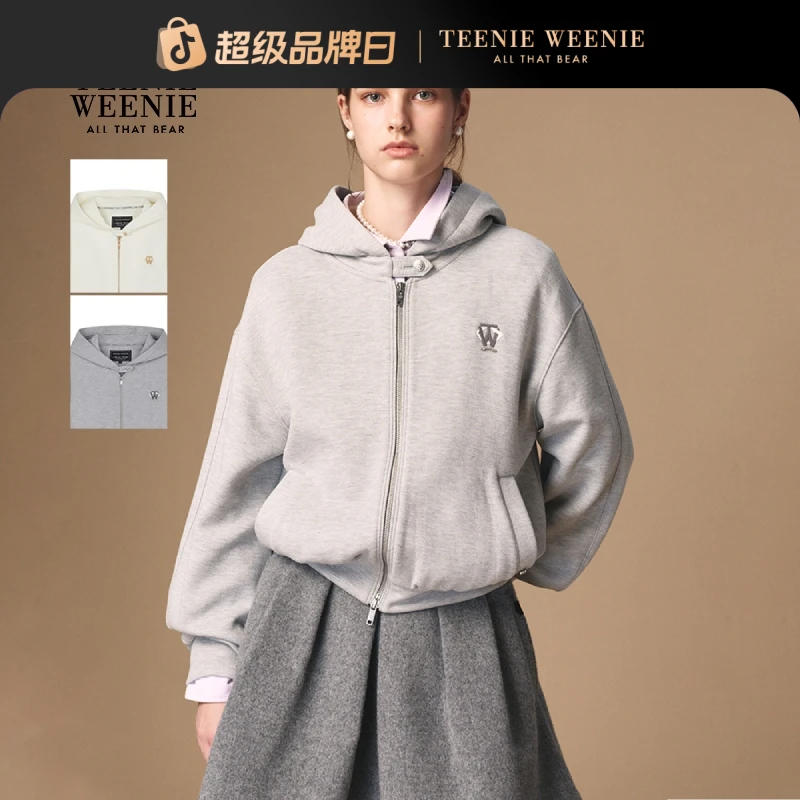 TeenieWeenie小熊女卫衣25简约宽松通勤连帽拉链外套TTMZ254TW1A
