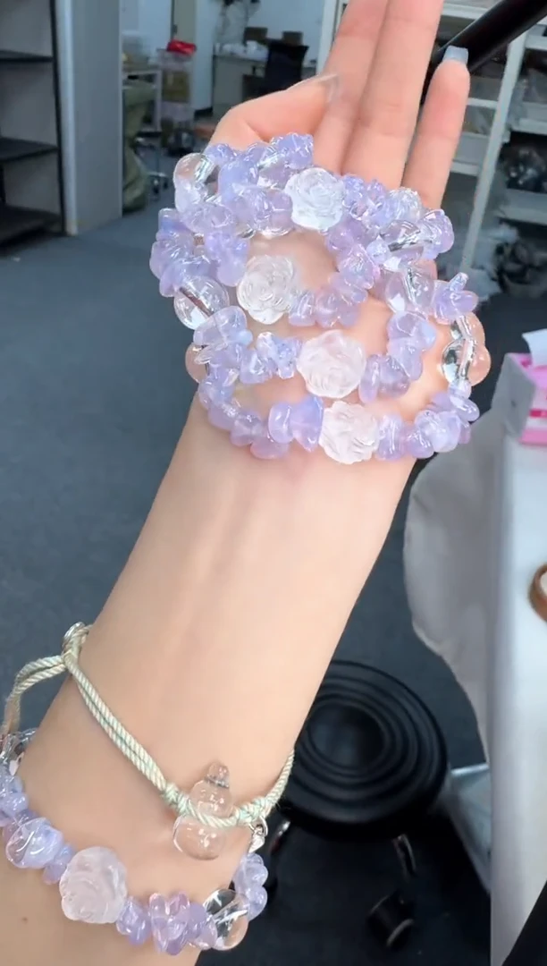 【闪购商品】水晶手链未镶嵌A011紫玉晶鱼油白水花花款