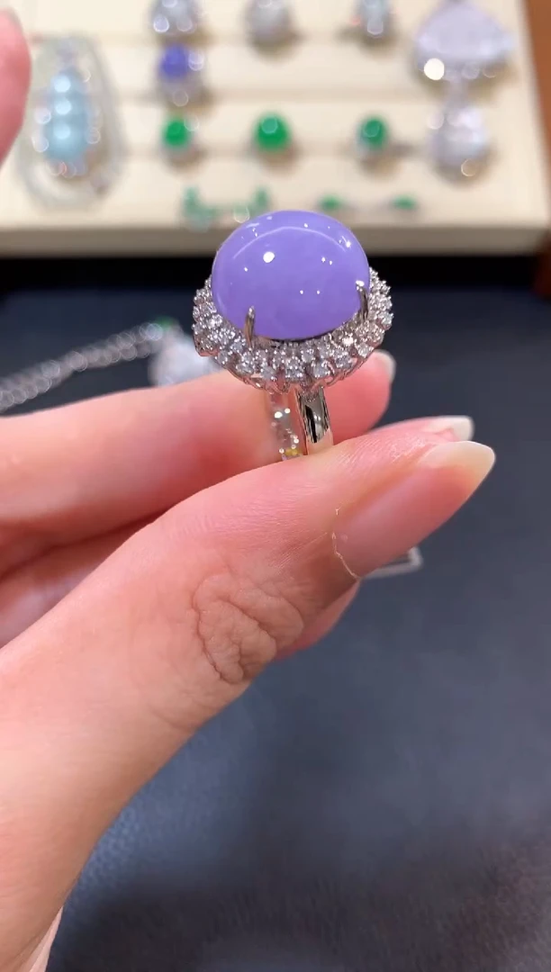 翡翠戒指18K金镶嵌b121   紫色有色差