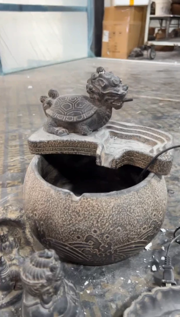 陶土【火山泥】小龙龟流水摆件