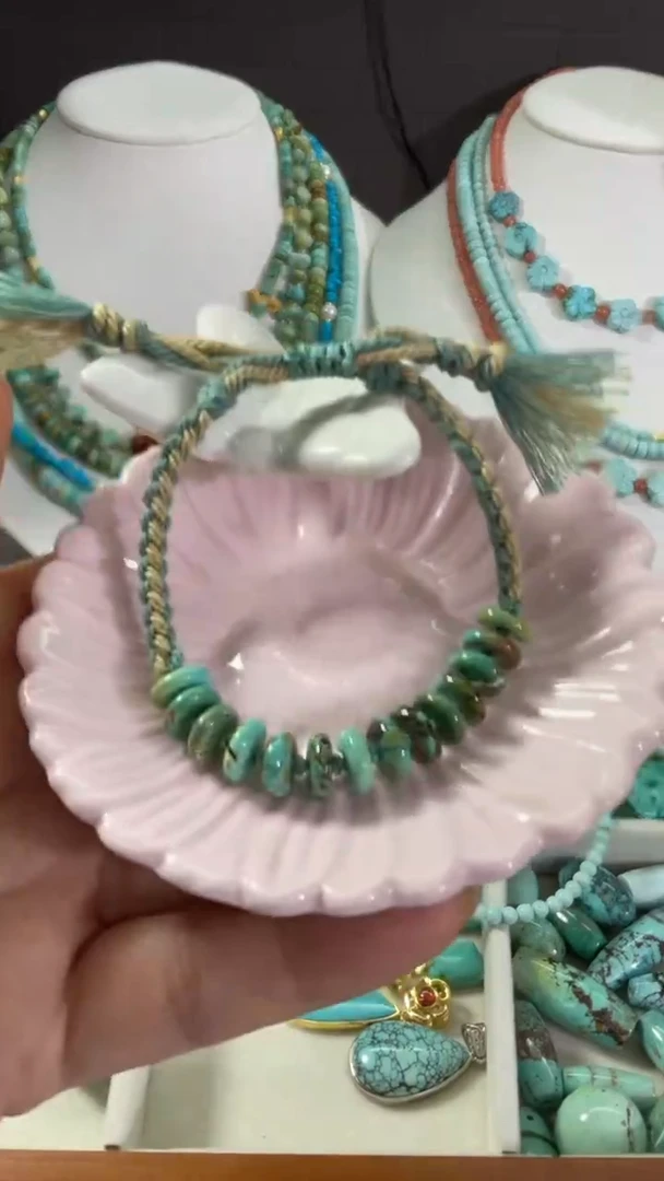 未镶嵌绿松石珠宝奇石8.4mm算盘珠编织手绳