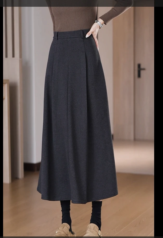 高档毛呢花苞半身裙加厚秋冬大码2025新款高腰显瘦A字裙