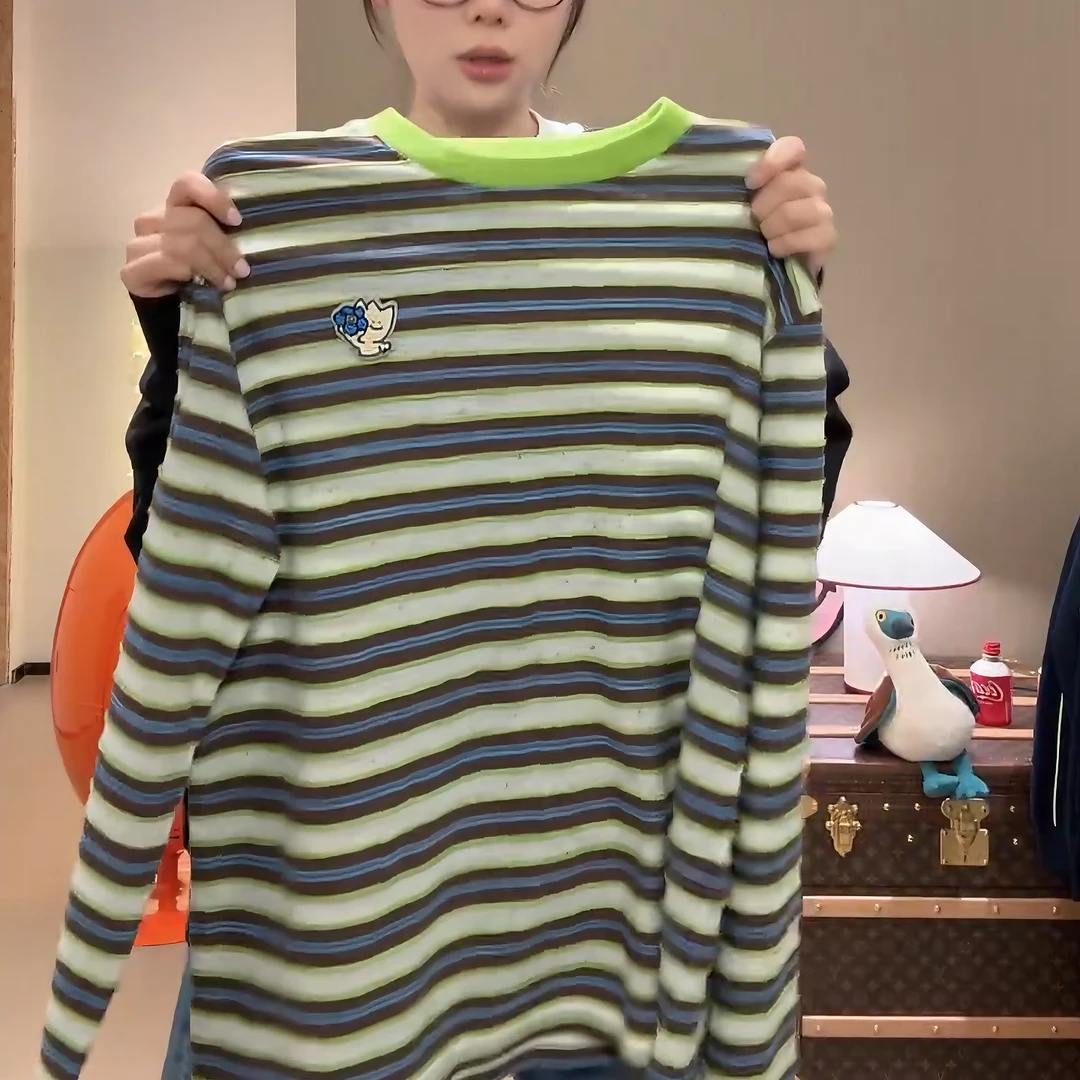 【时髦条纹】2025秋季新款时尚休闲长袖T恤高级感气质上衣LK2505989