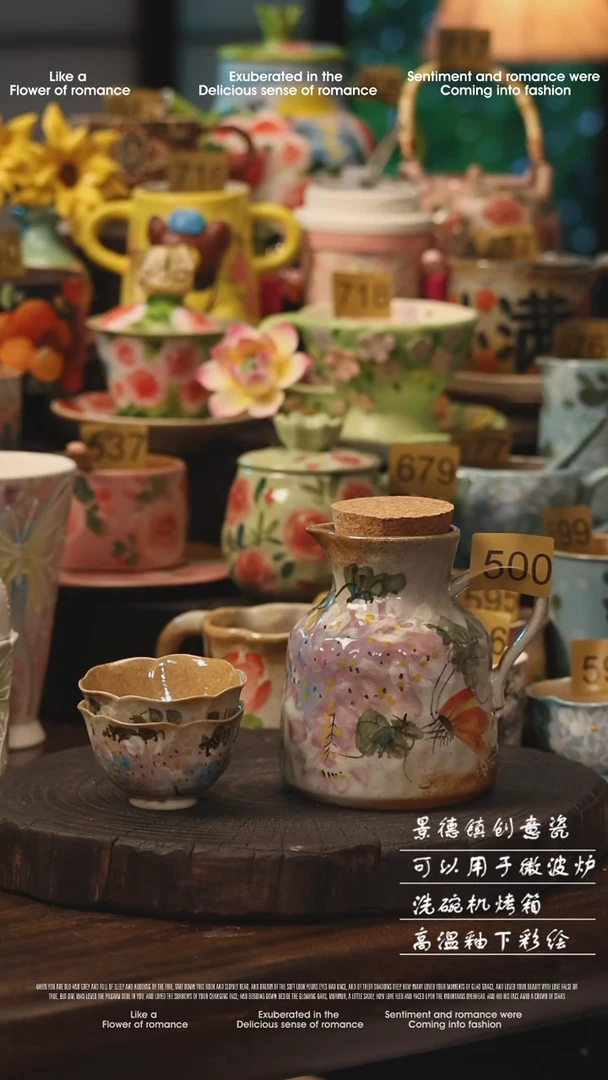 陶瓷500景德镇高温釉下彩绘设计师款式