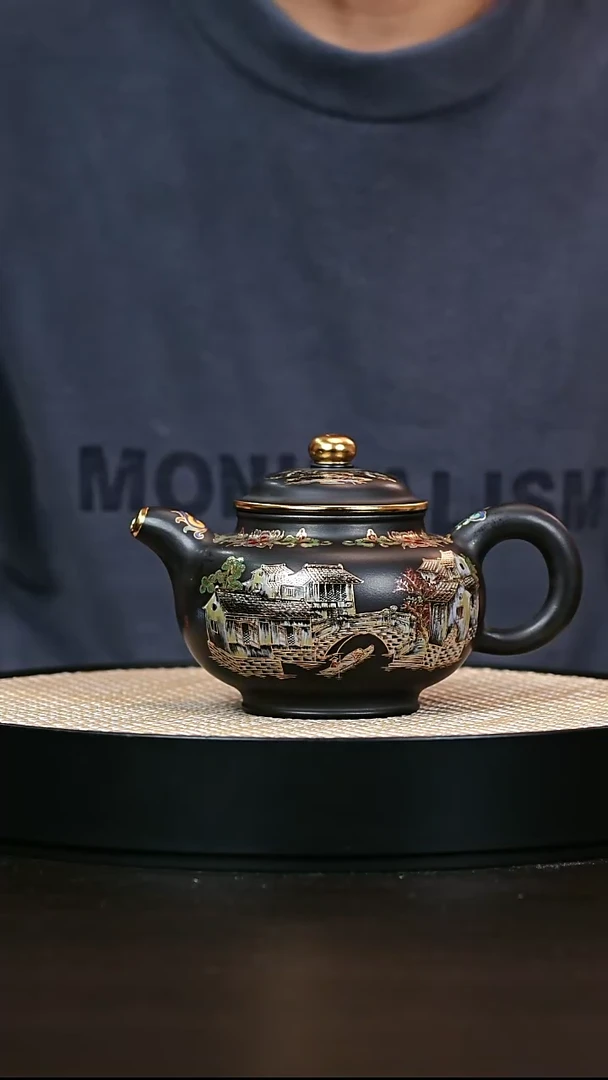 茶壶紫砂高黑料珐琅掇只400cc