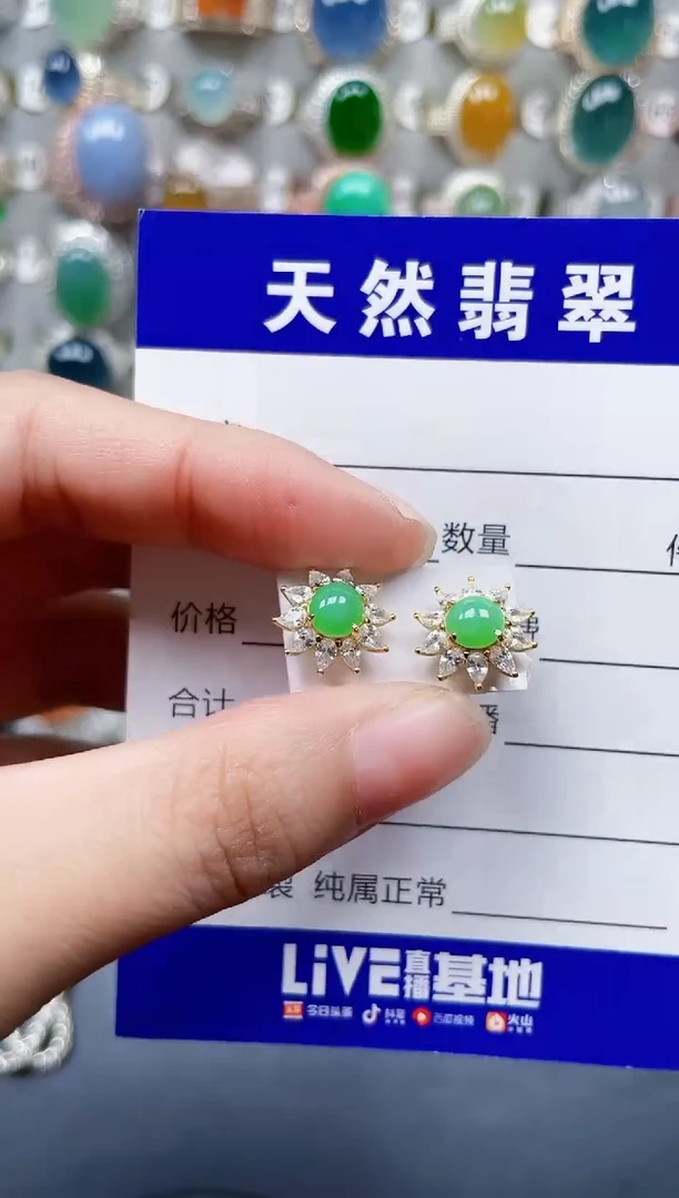 银S925镶嵌翡翠耳饰362