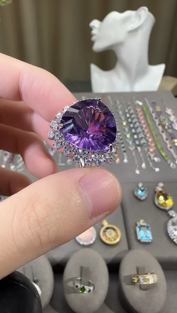 银S925镶嵌戒指紫晶16mm戒指高级款