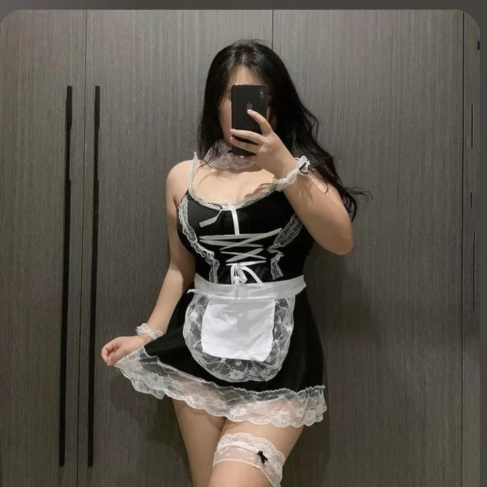 大码女仆cos服200斤可穿蕾丝女佣公主免脱战衣吊带包臀纯欲套装