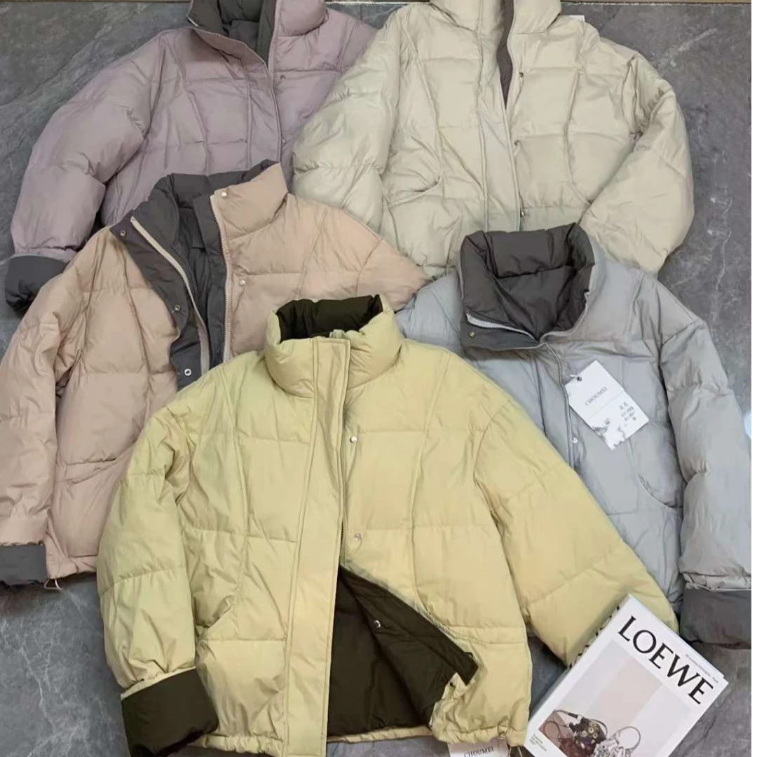 85017糖果色韩系连帽撞色女2024冬季新款小个子保暖面包服外套