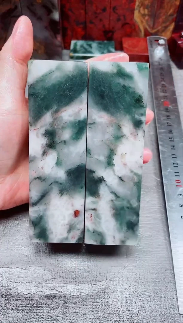 玉桂林鸡血玉素章白绿贵妃对章1