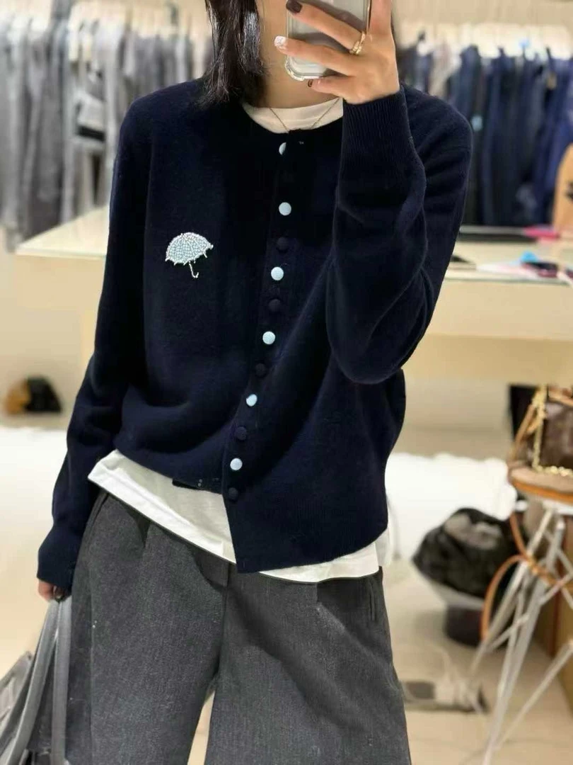 【雨伞小外套】小雨伞藏青色针织开衫小外套