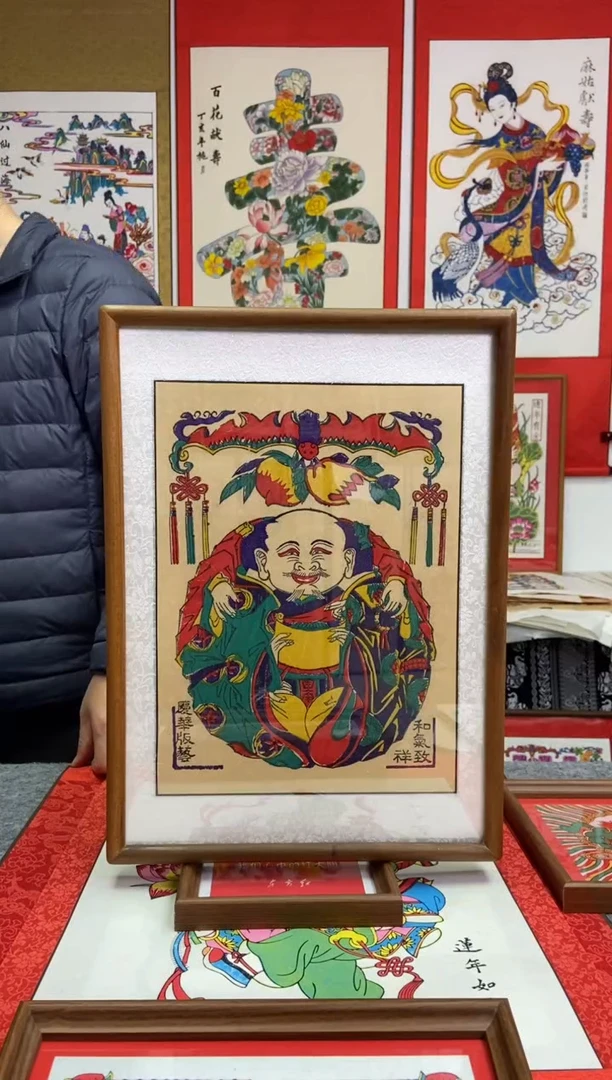 和气致祥老画精裱檀木框手工制作精品