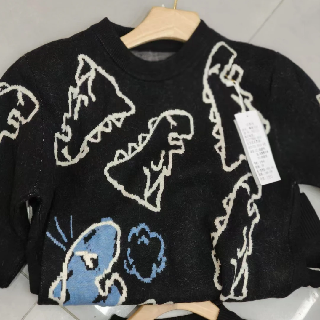 2024 福利款毛衣170-180男大童 条纹 恐龙毛衣套头圆领时尚