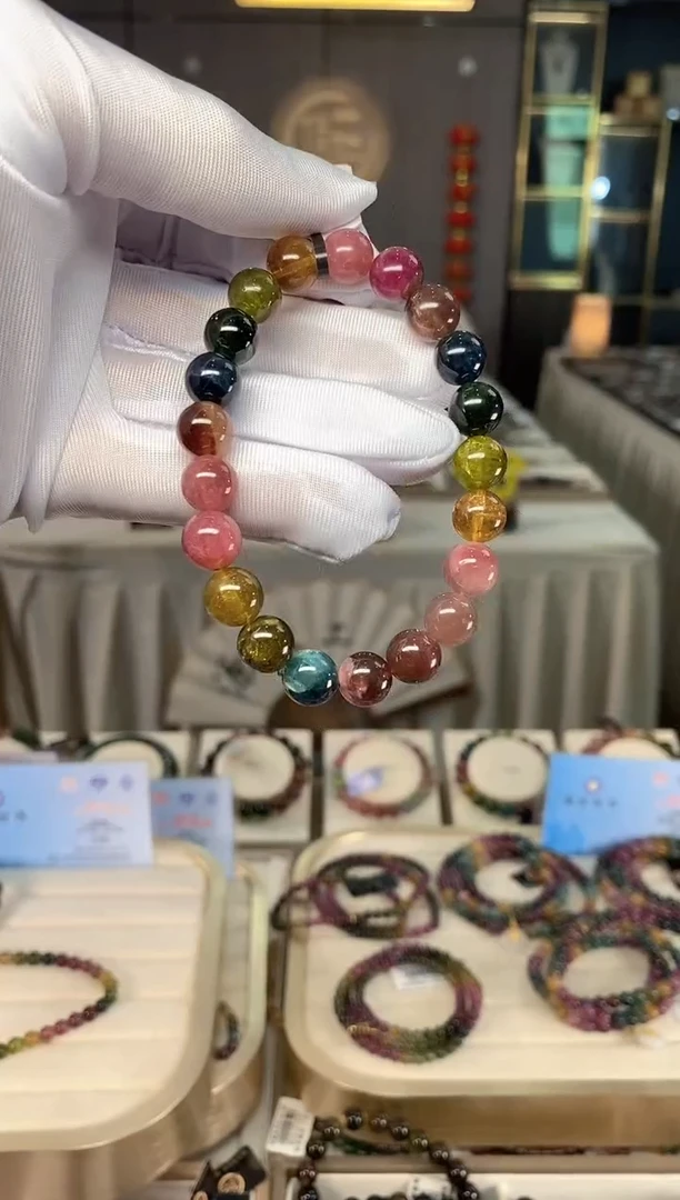 未镶嵌透体老矿碧玺彩虹单圈手串9mm+碧玺多样性发一条xion