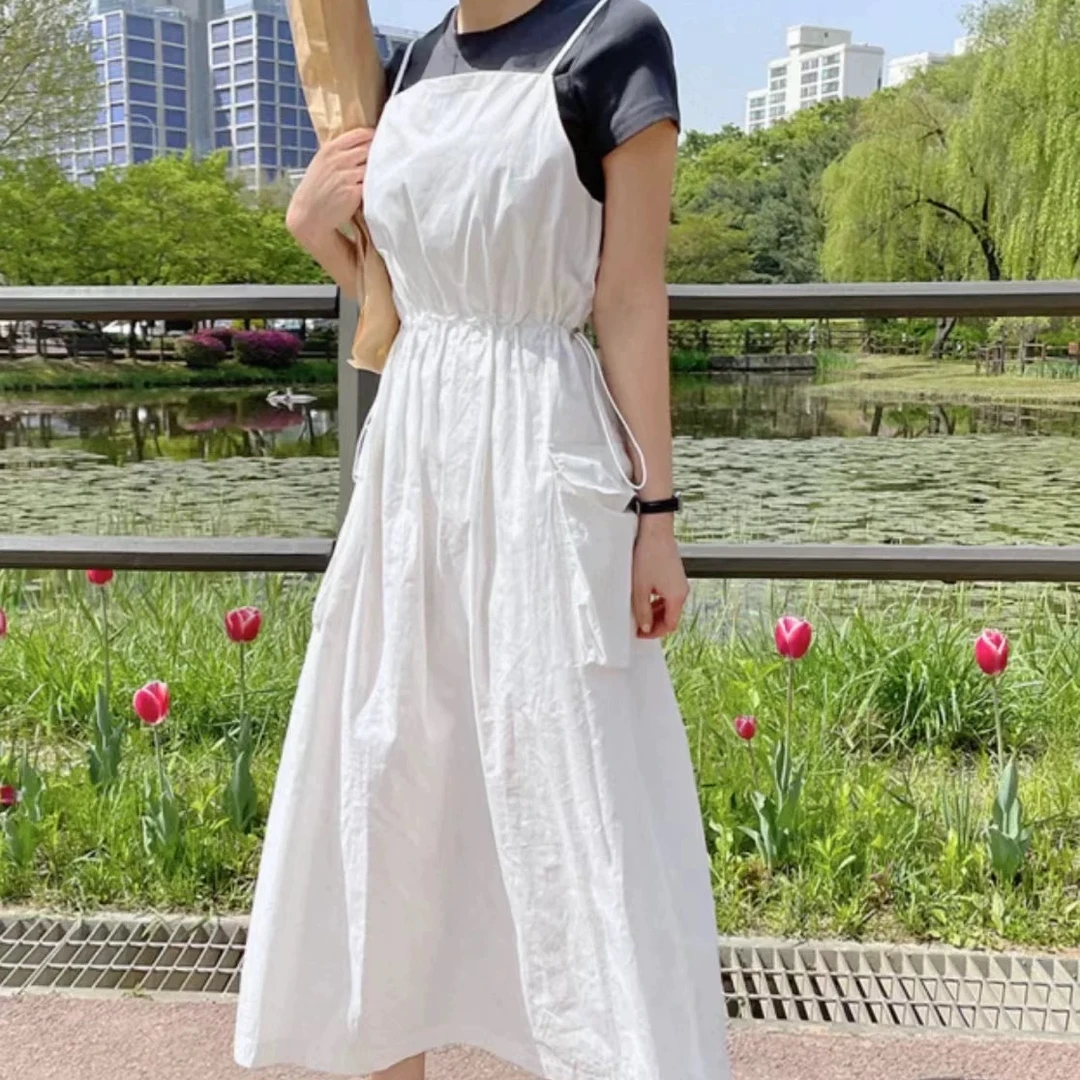 东大门代购# 梭织吊带工装连衣裙