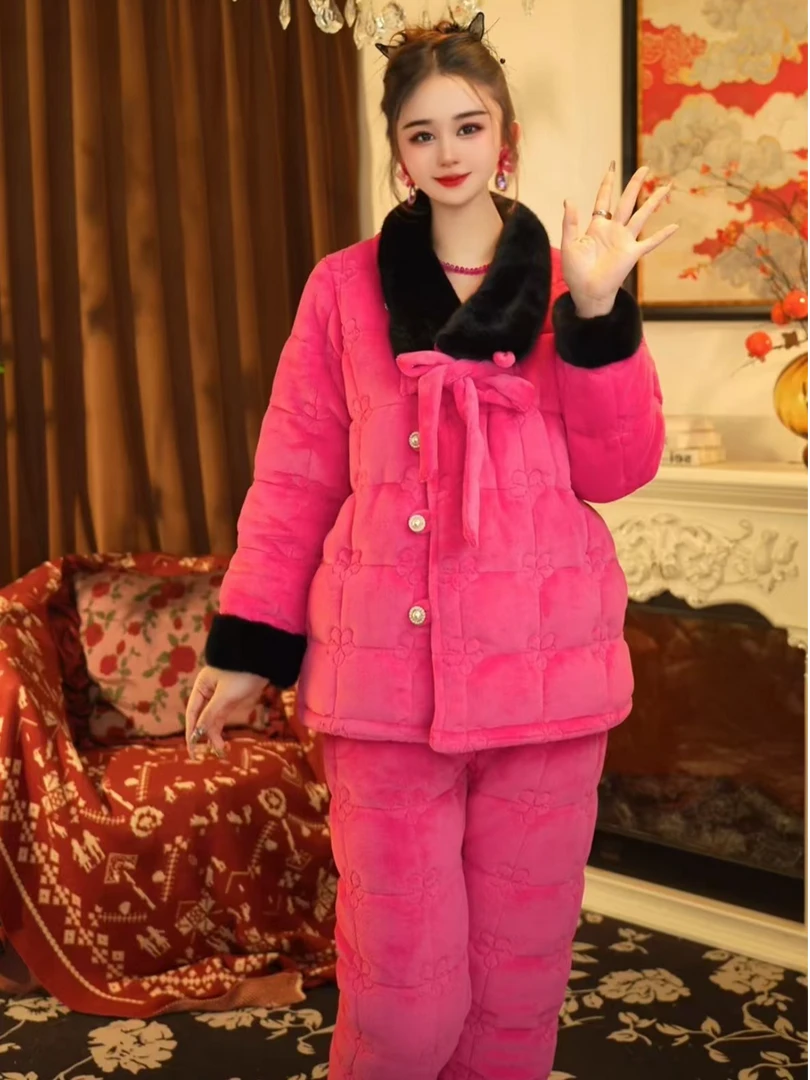 【蔷薇之恋】2024冬季新款设计师网红时尚保暖加厚可外穿家居服