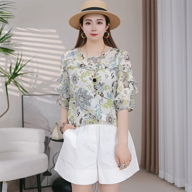 2025夏季新款气质减龄印花洋气小衫女短袖时尚百搭碎花上衣