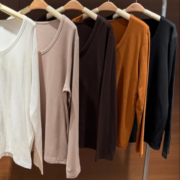 【瘦瘦】秋冬五色大U领时尚磨毛套头百搭宽松长袖打底S01204