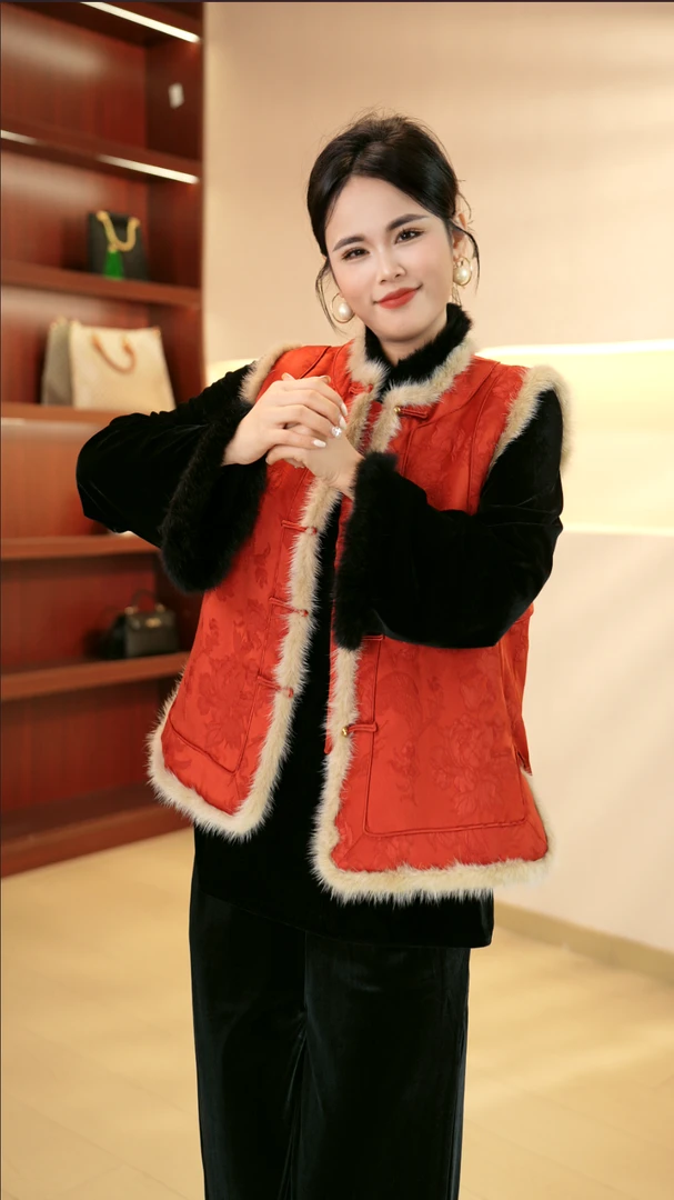 免烫冬季加棉款工字型款马夹毛领立领网红唐装